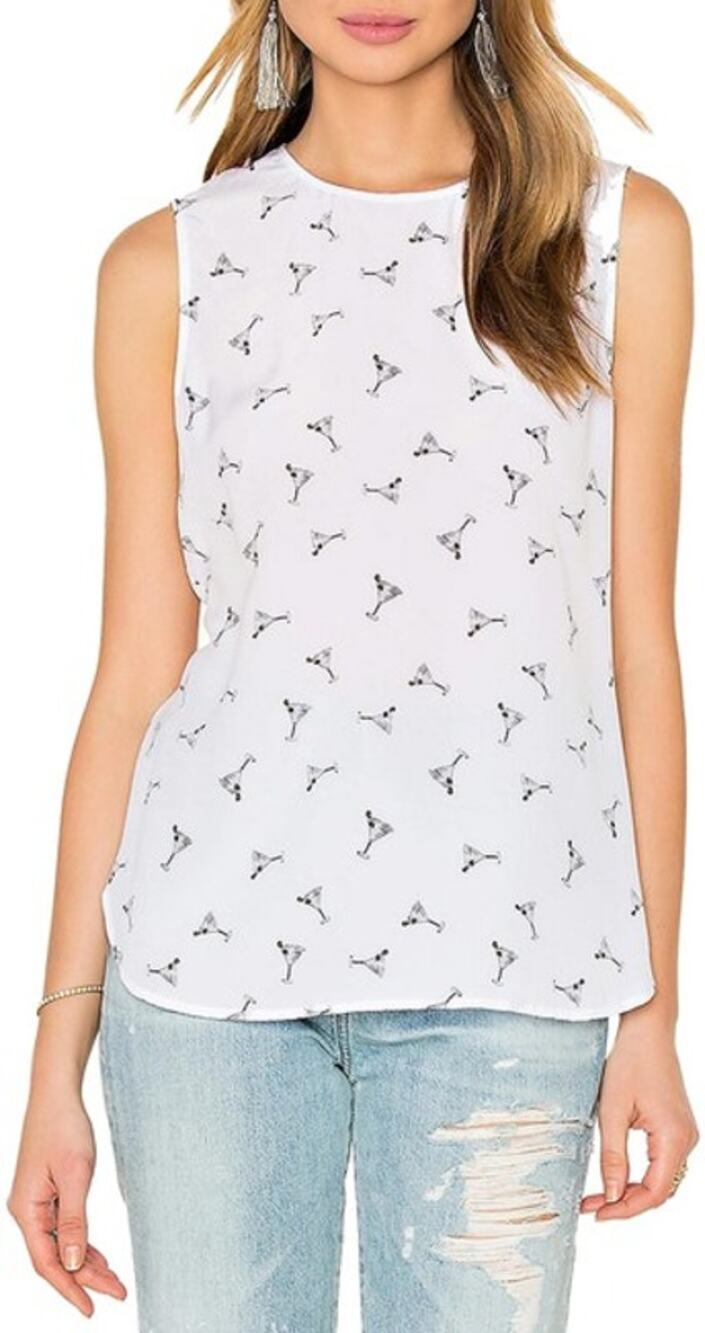 Equipment 100% Silk Lyle Martini Print Sleeveless Top Blouse Tank Top White